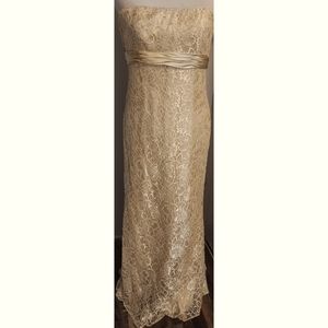 Badgley Mishka Gold Lace & Sequin Strapless Evening Gown